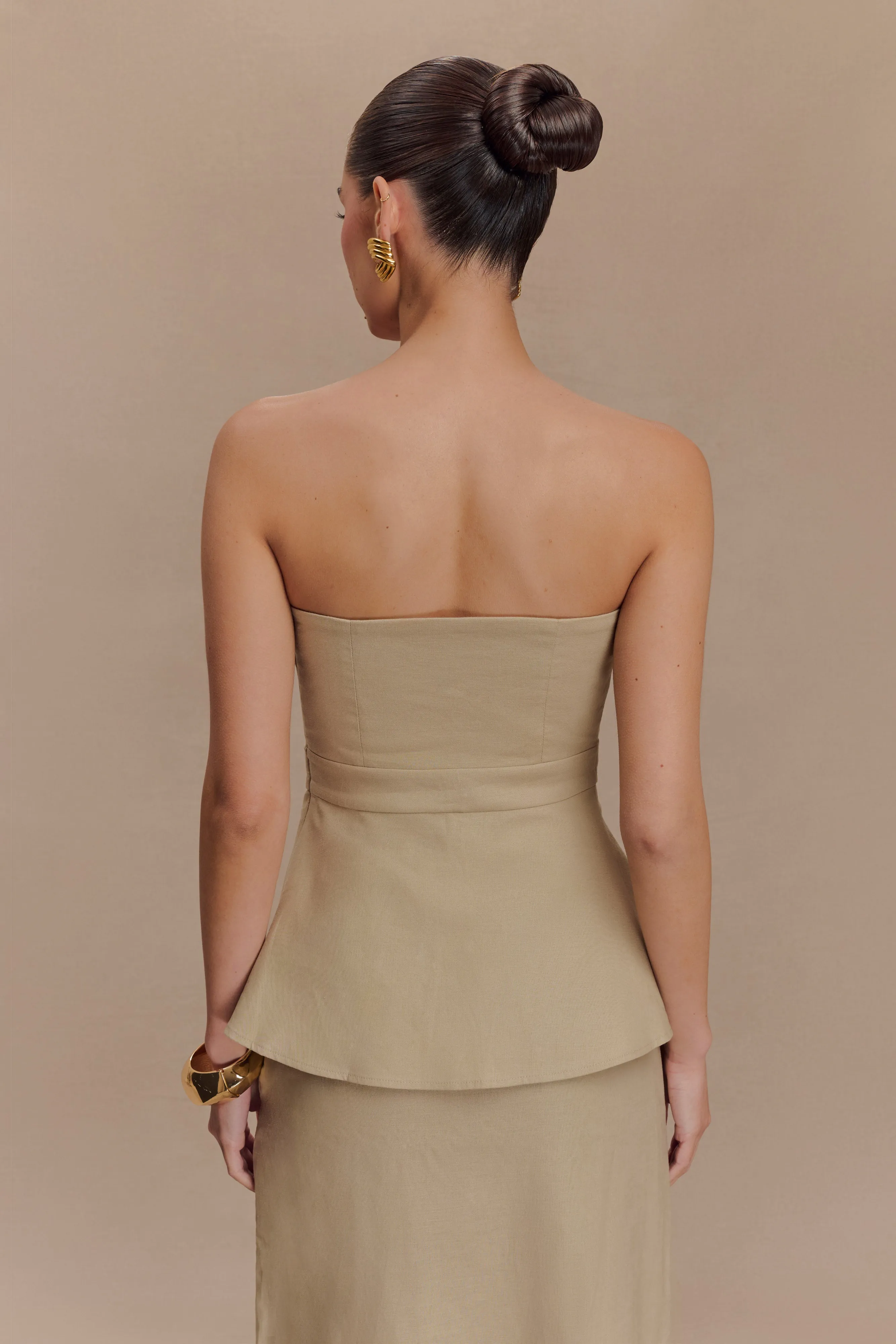Dora Strapless Linen Top - Natural Breathable back panel Stretch Blouse