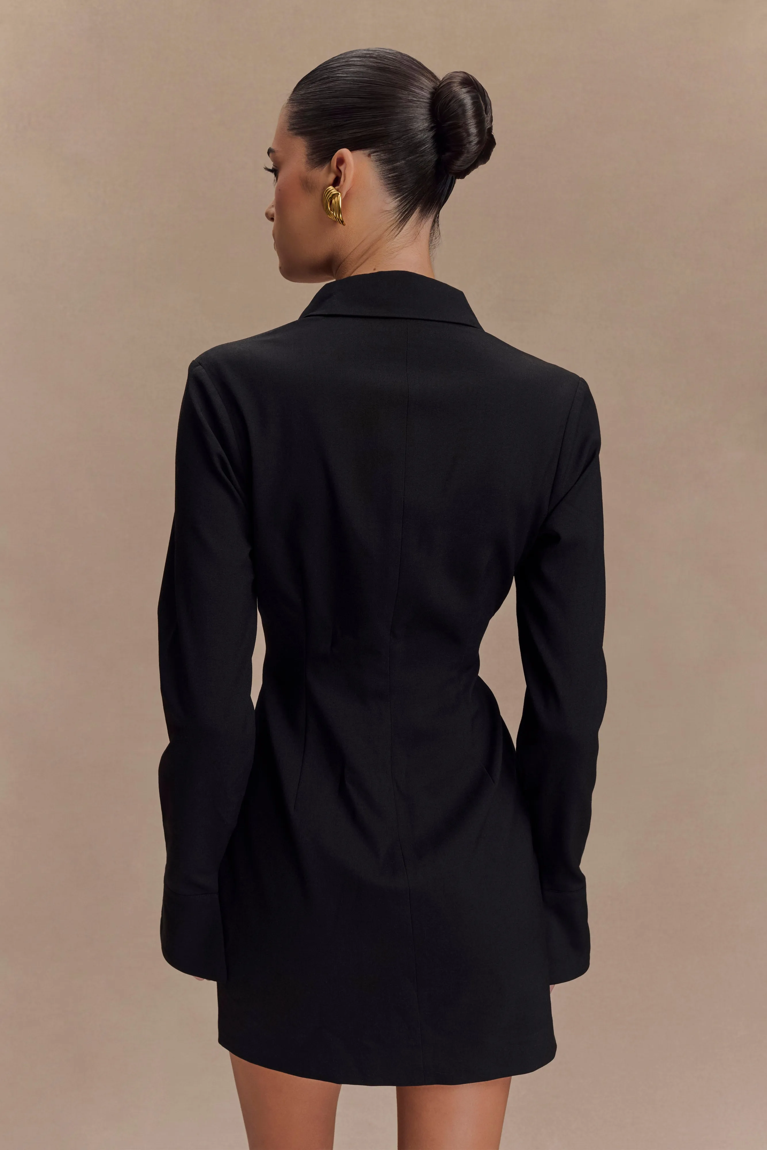 Open Back Dorian Fitted Shirt Mini Dress - Black