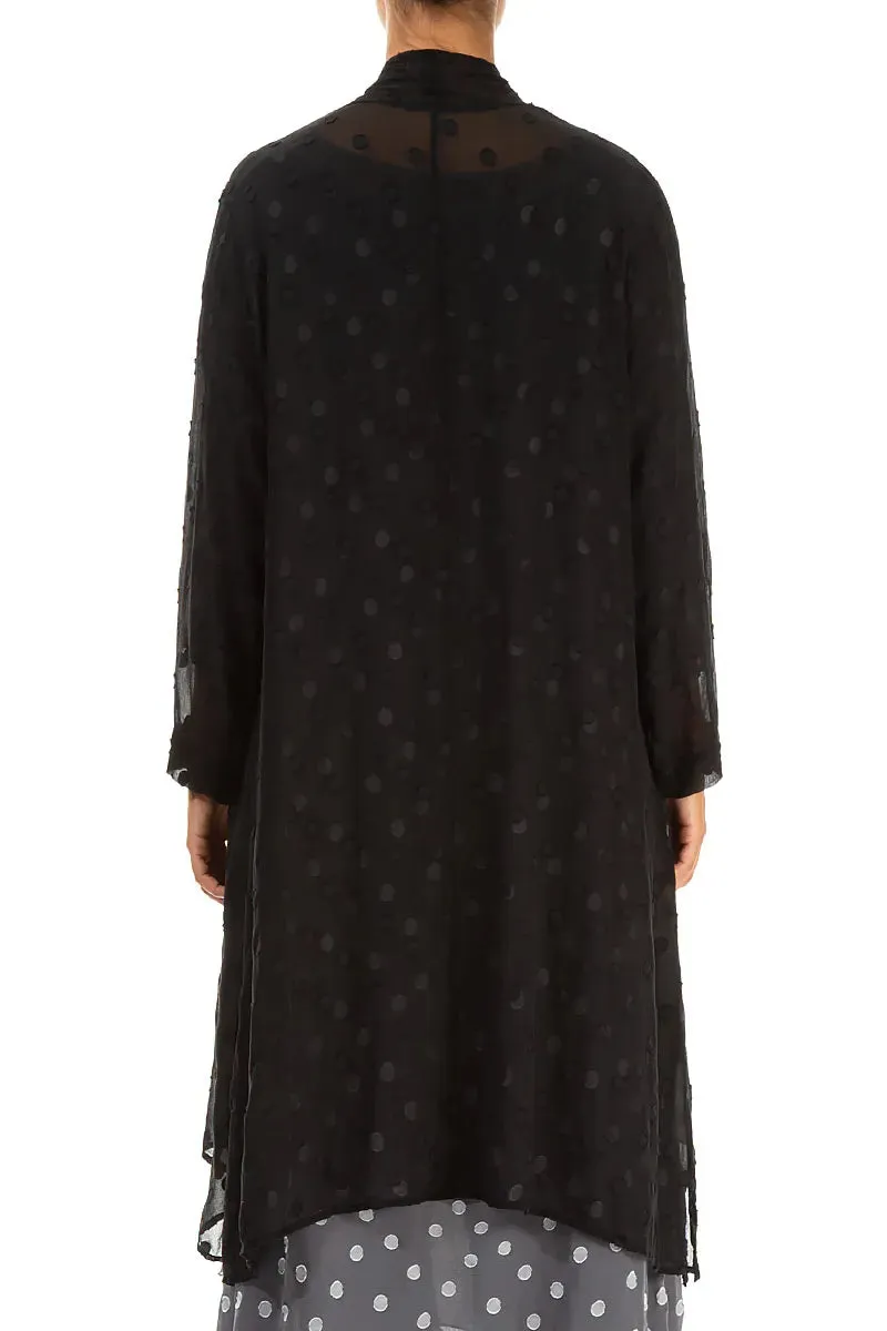 Dotty Open Black Silk Waterfall Jacket Classic Ribbed Cuffs