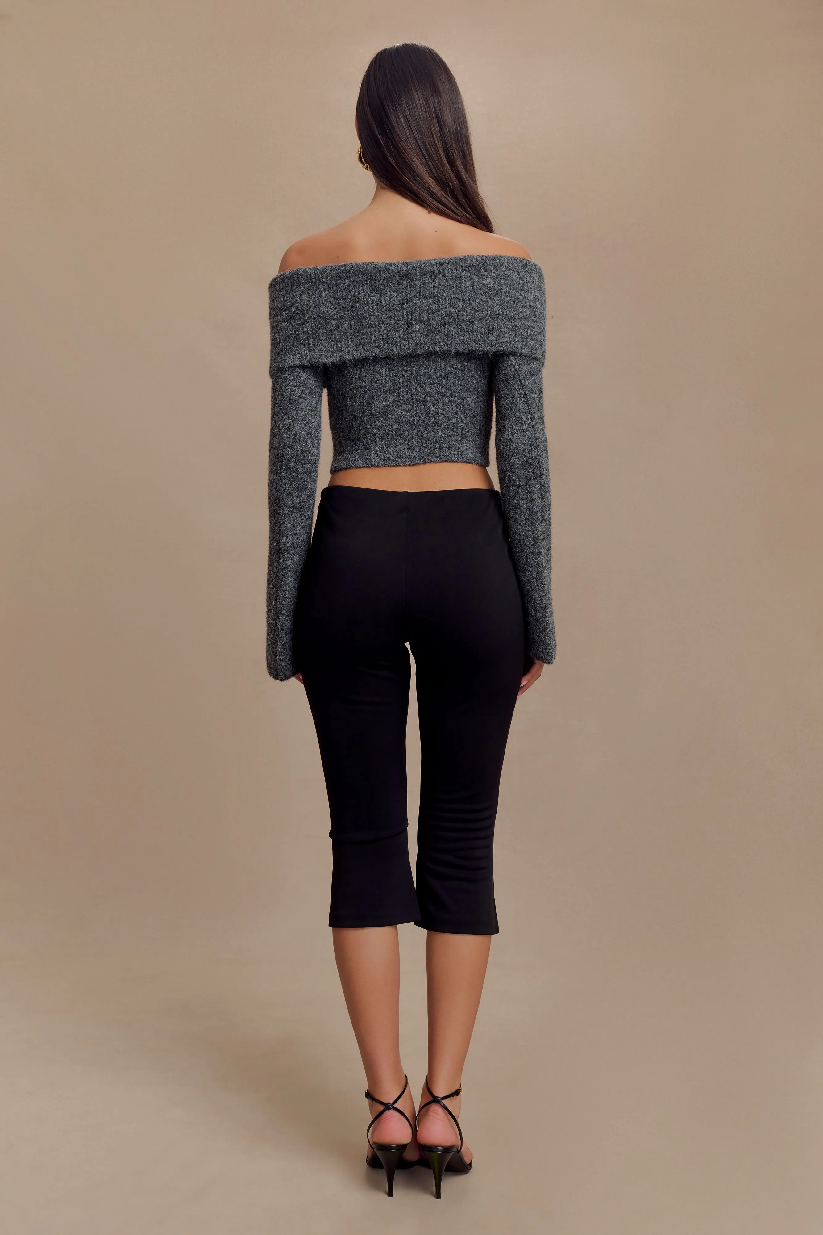 Baxter Off Shoulder Fluffy Knit Top - Charcoal HypoallergenicFibers