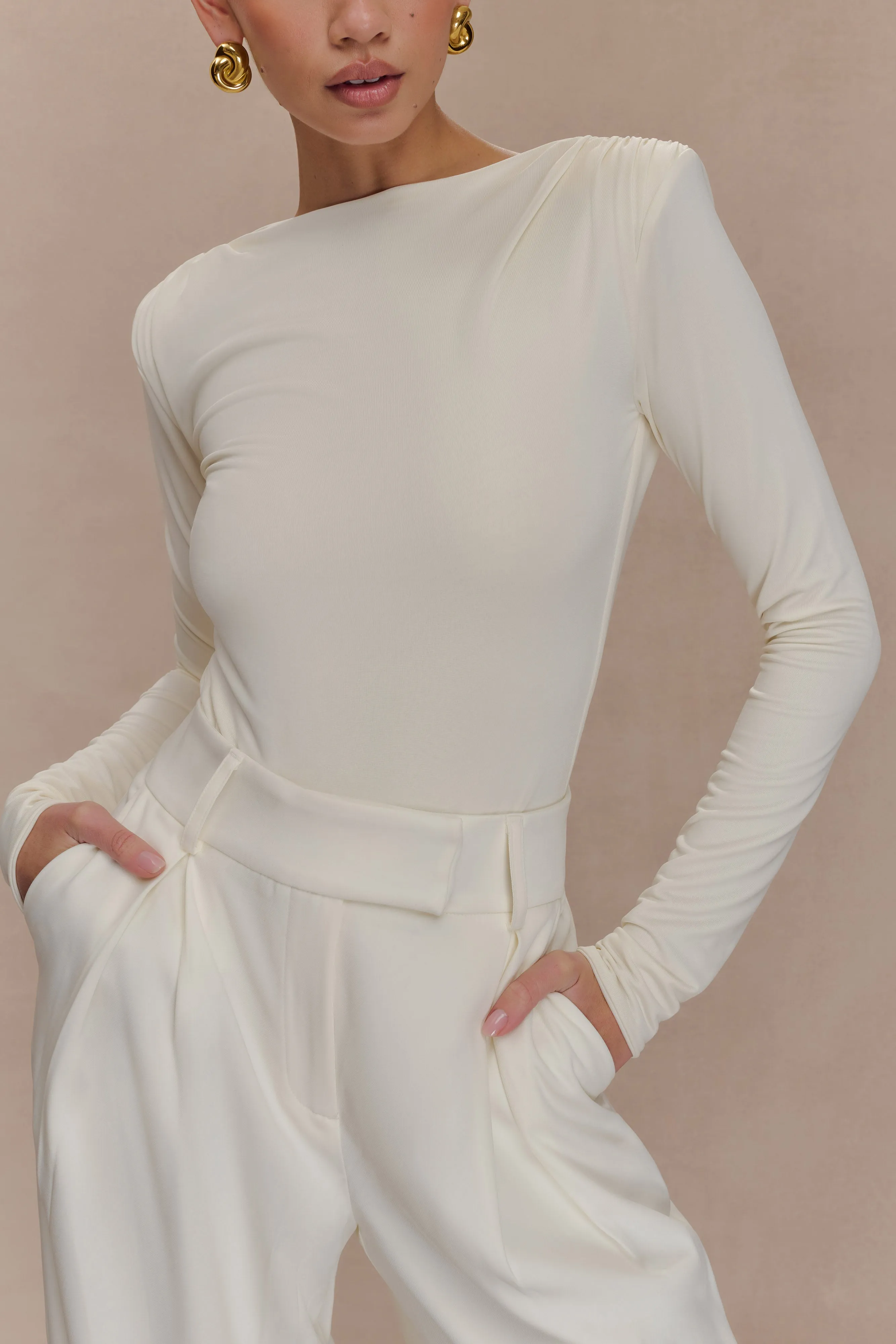 Soft Sweater Elsie Shoulder Pad Bodysuit - Ivory