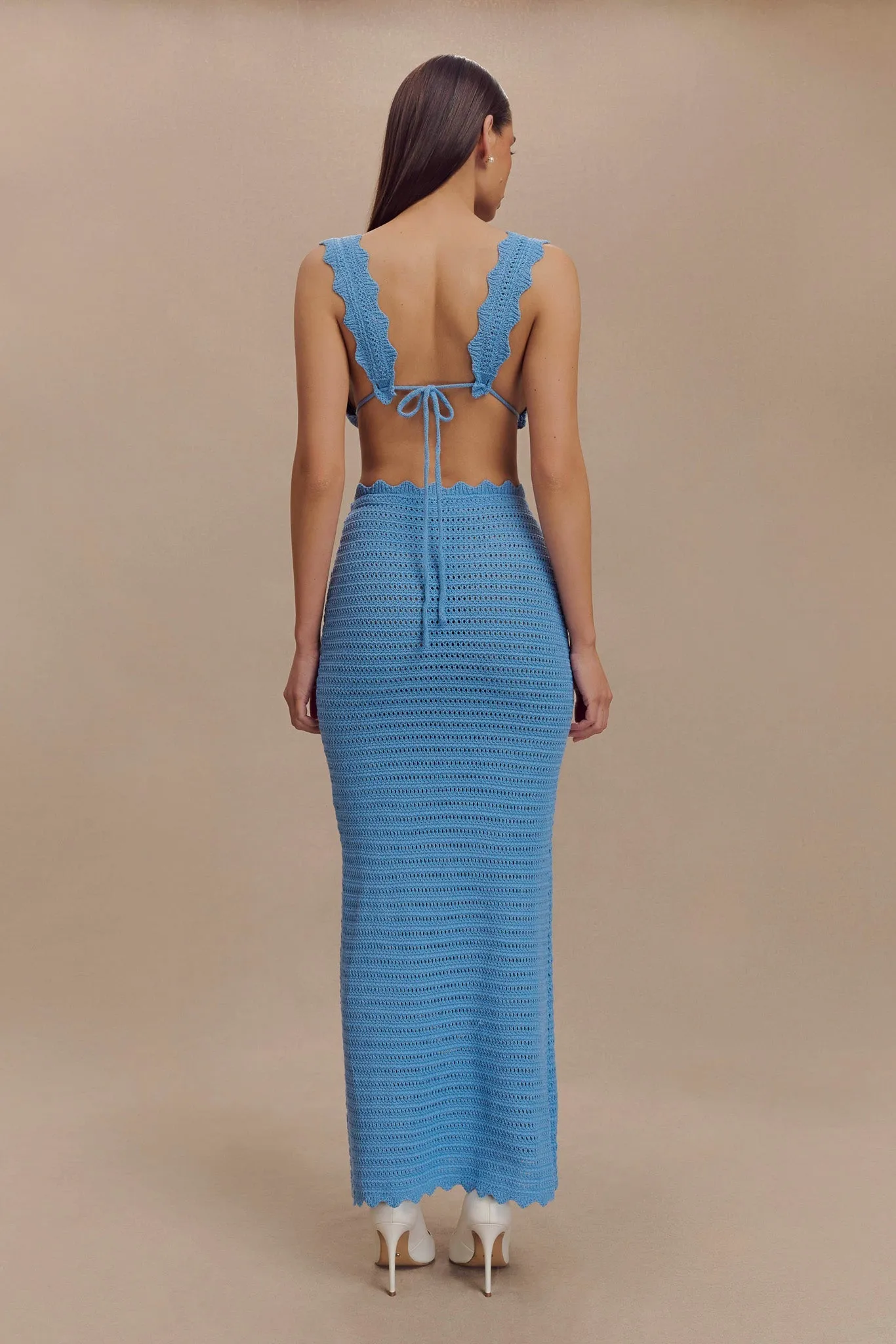 Cozy Casual Jadia Crochet Fishtail Maxi Skirt - Cornflower Blue