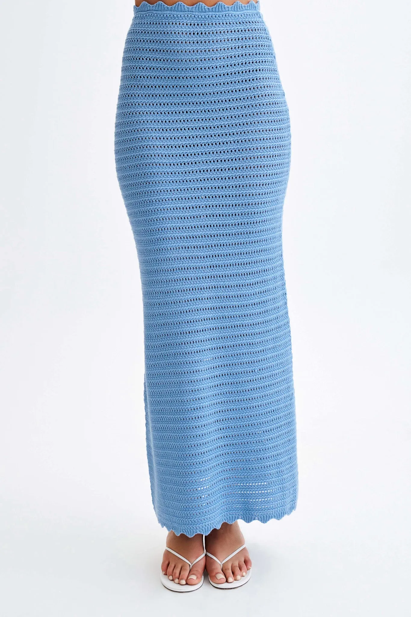 Office Wear Comfortable Cut Jadia Crochet Fishtail Maxi Skirt - Cornflower Blue