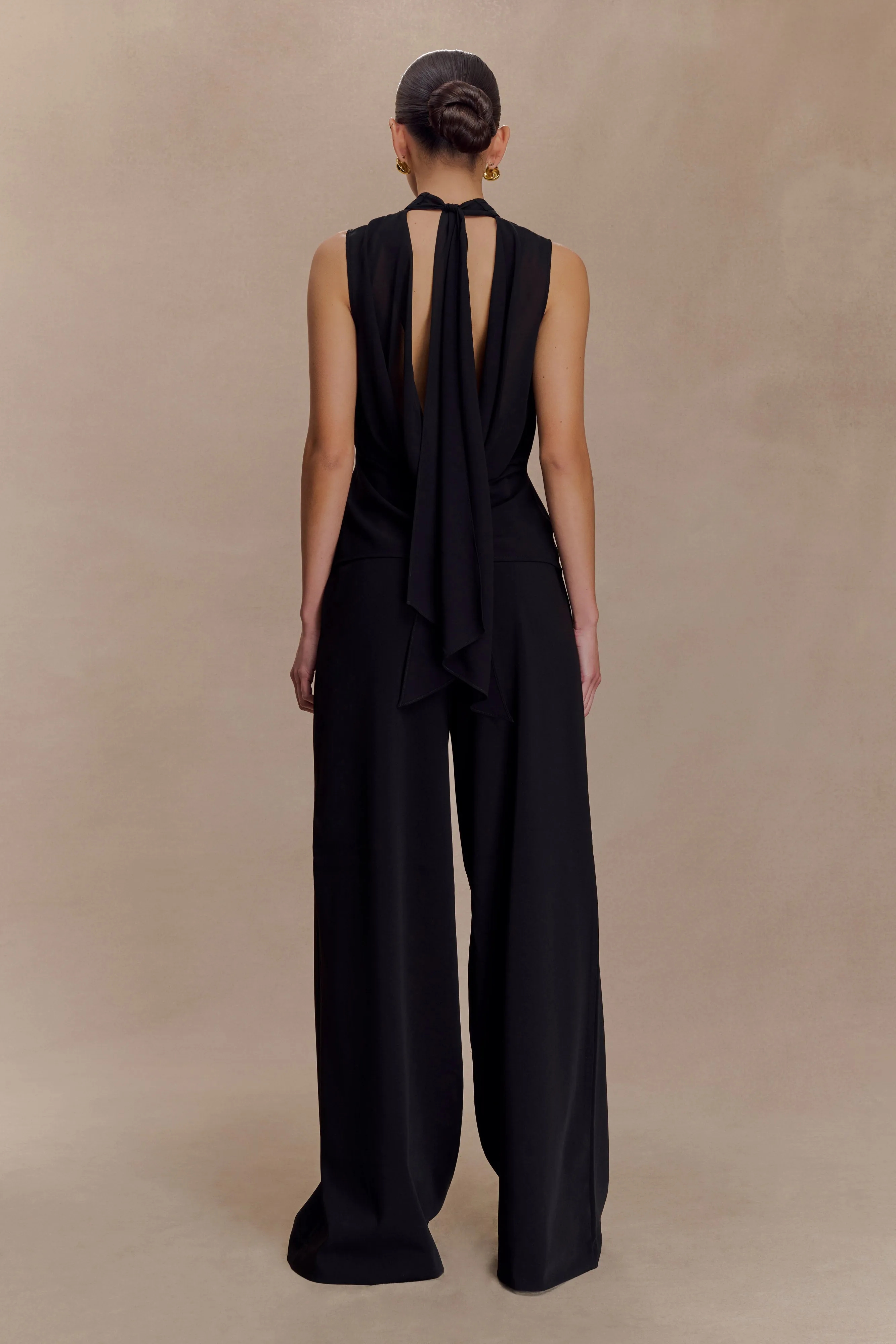 MicrofiberTech Saria Chiffon Low Back Top - Black