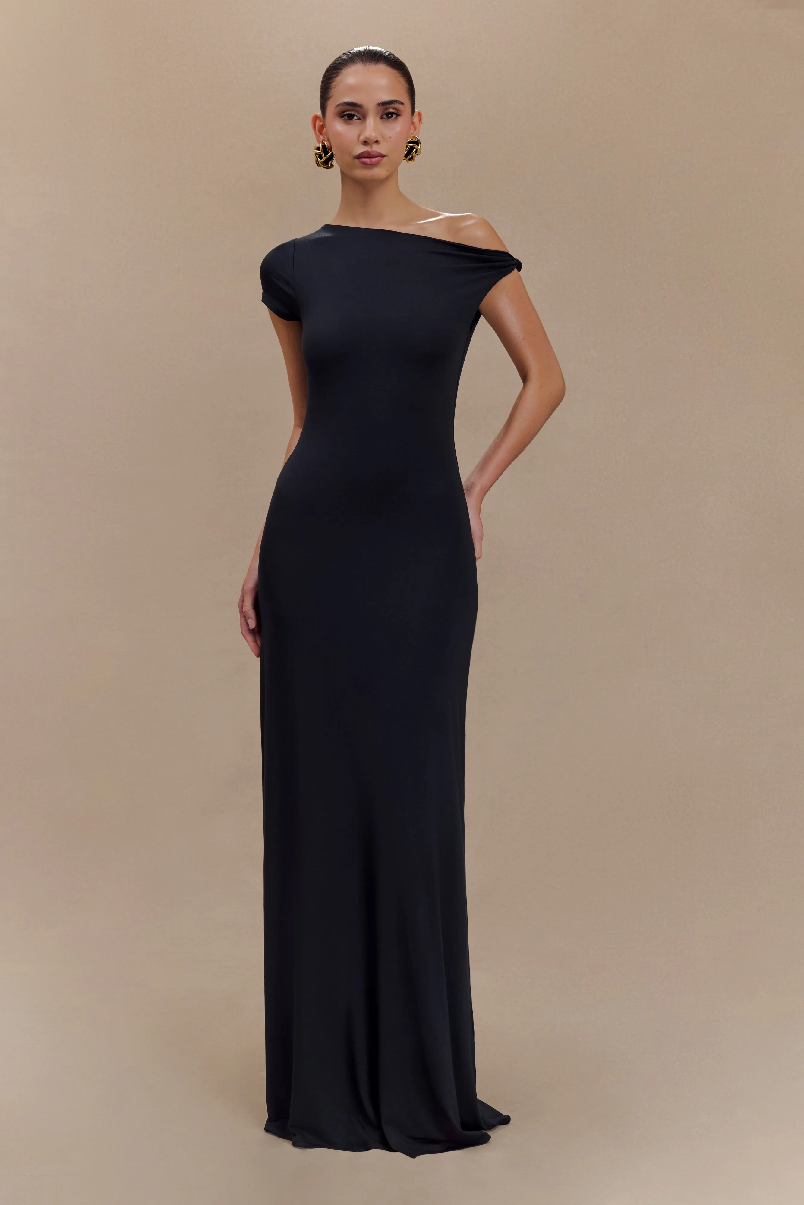 ReversibleStyle Elastic-Cuff Tamsin Short Sleeve Modal Maxi Dress - Black