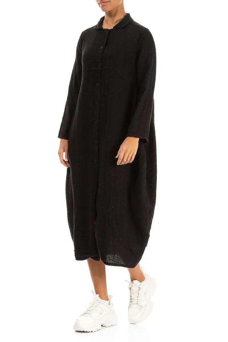 Balloon Black Textured Linen Jacket Dress WeatherproofZipper