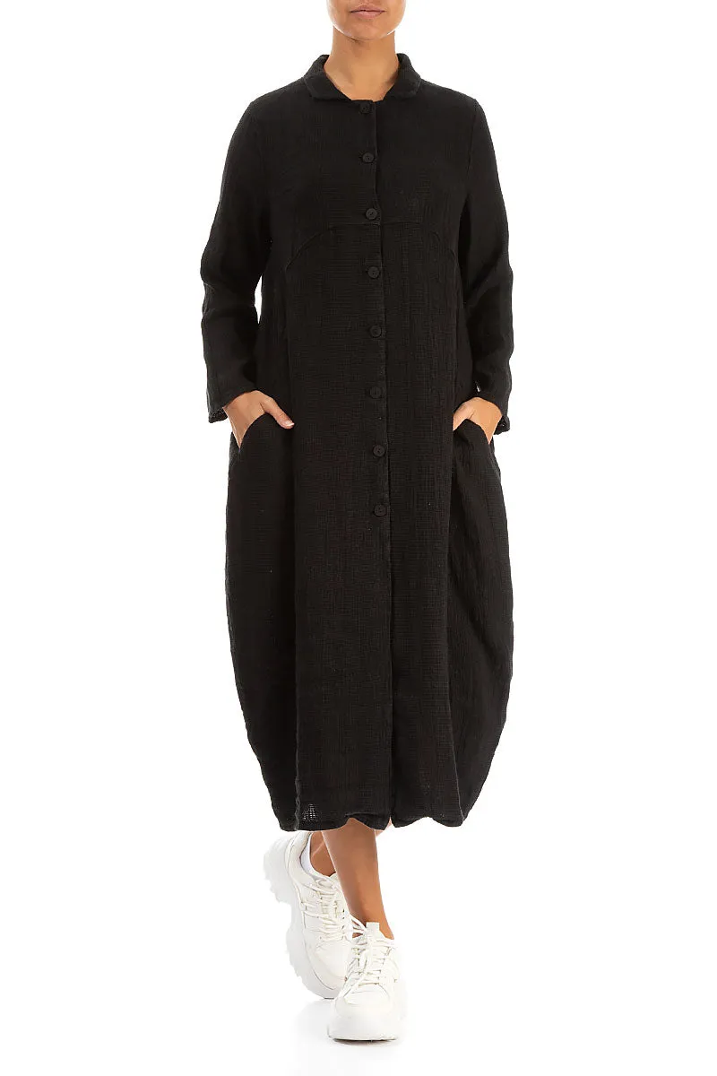 Balloon Black Textured Linen Jacket Dress Taped Seam Waterproofing Storm Ready Gear