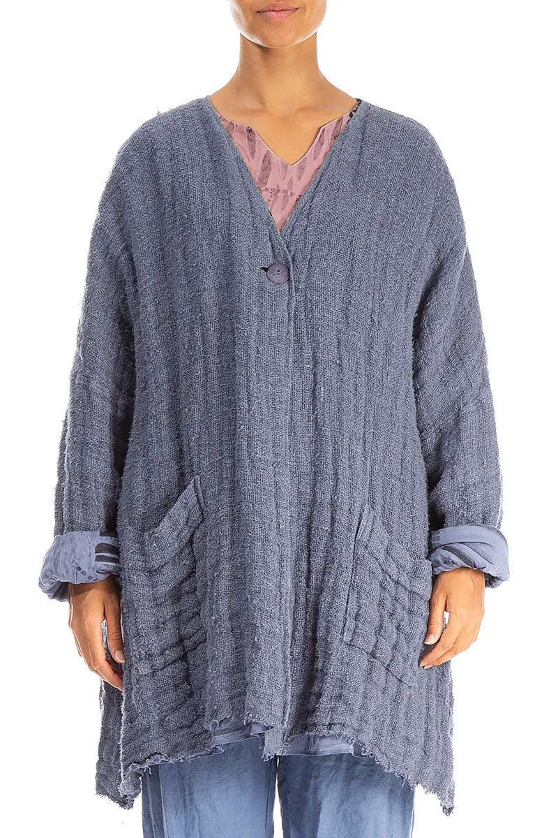 Wet Wicking Dropped Edge Blue Nova Lined Handwoven Linen Jacket