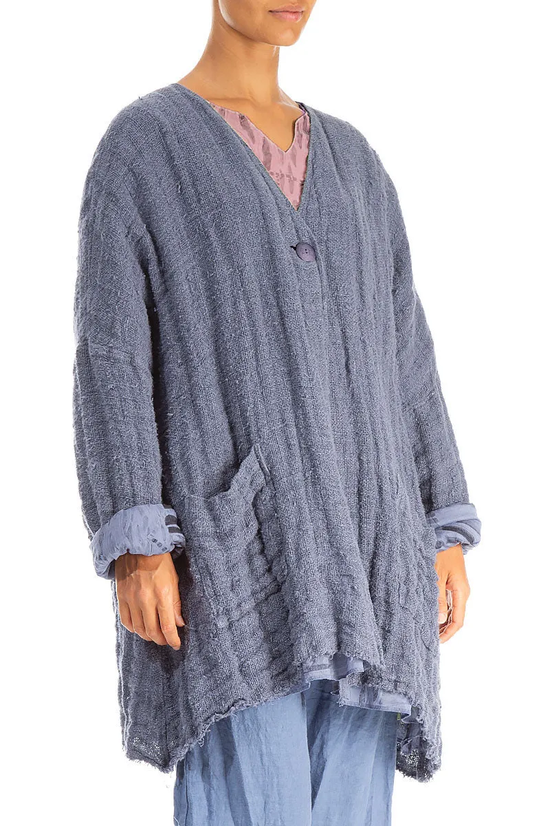 City Style Comfy Fit Piece Dropped Edge Blue Nova Lined Handwoven Linen Jacket