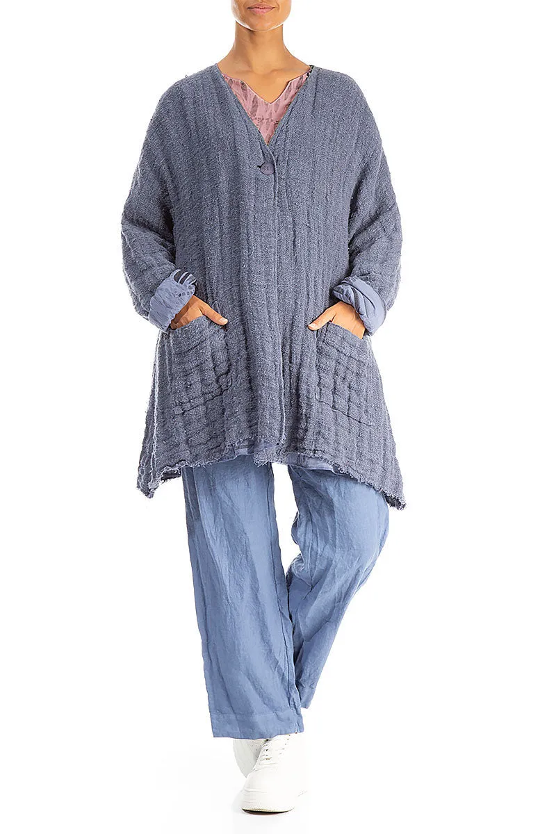 Soft Touch Lining Mid Season Wear Dropped Edge Blue Nova Lined Handwoven Linen Jacket