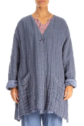 Wet Wicking Dropped Edge Blue Nova Lined Handwoven Linen Jacket
