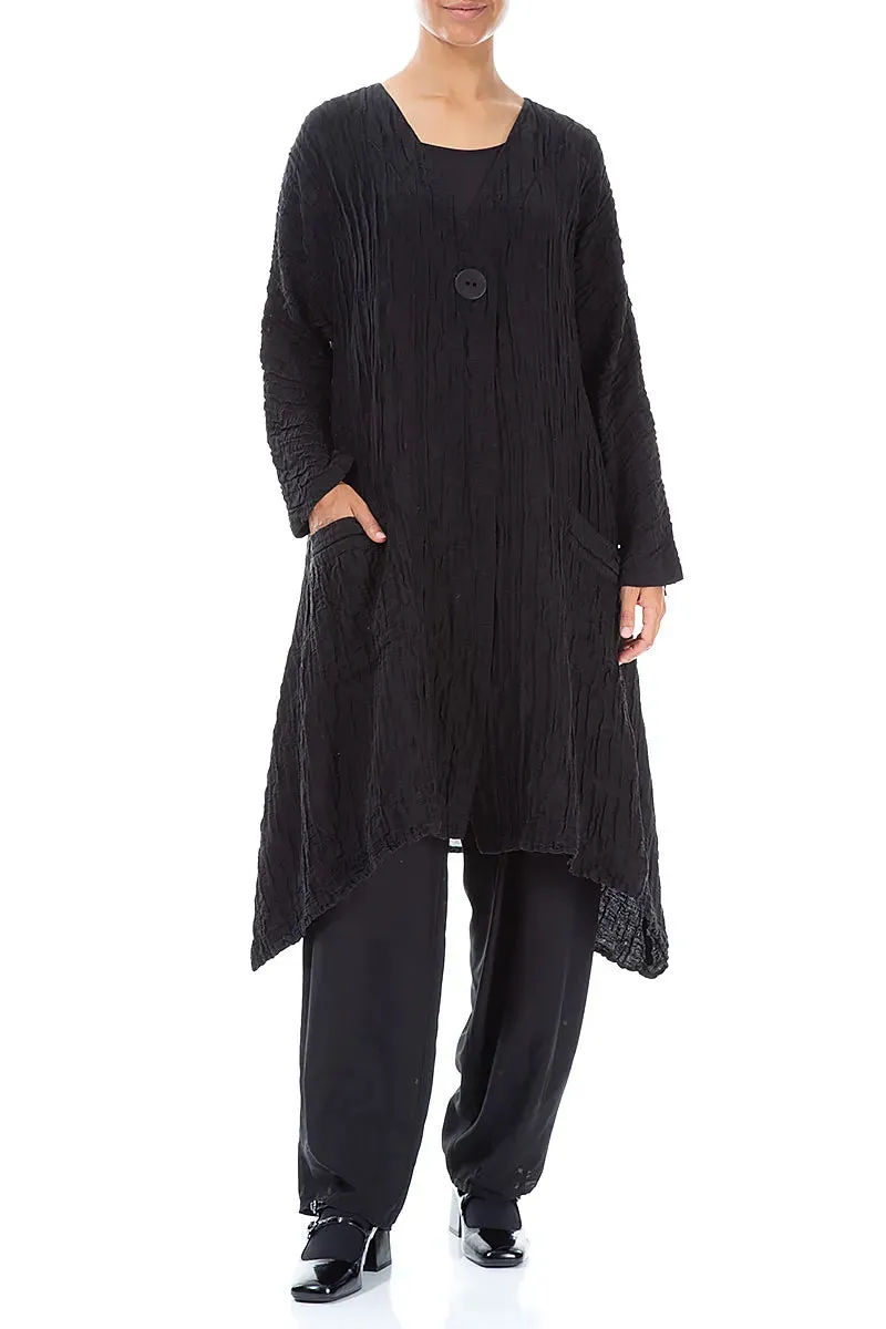 Commuter Friendly Look Crisp Detail Dropped Edge Crinkled Black Silk Jacket