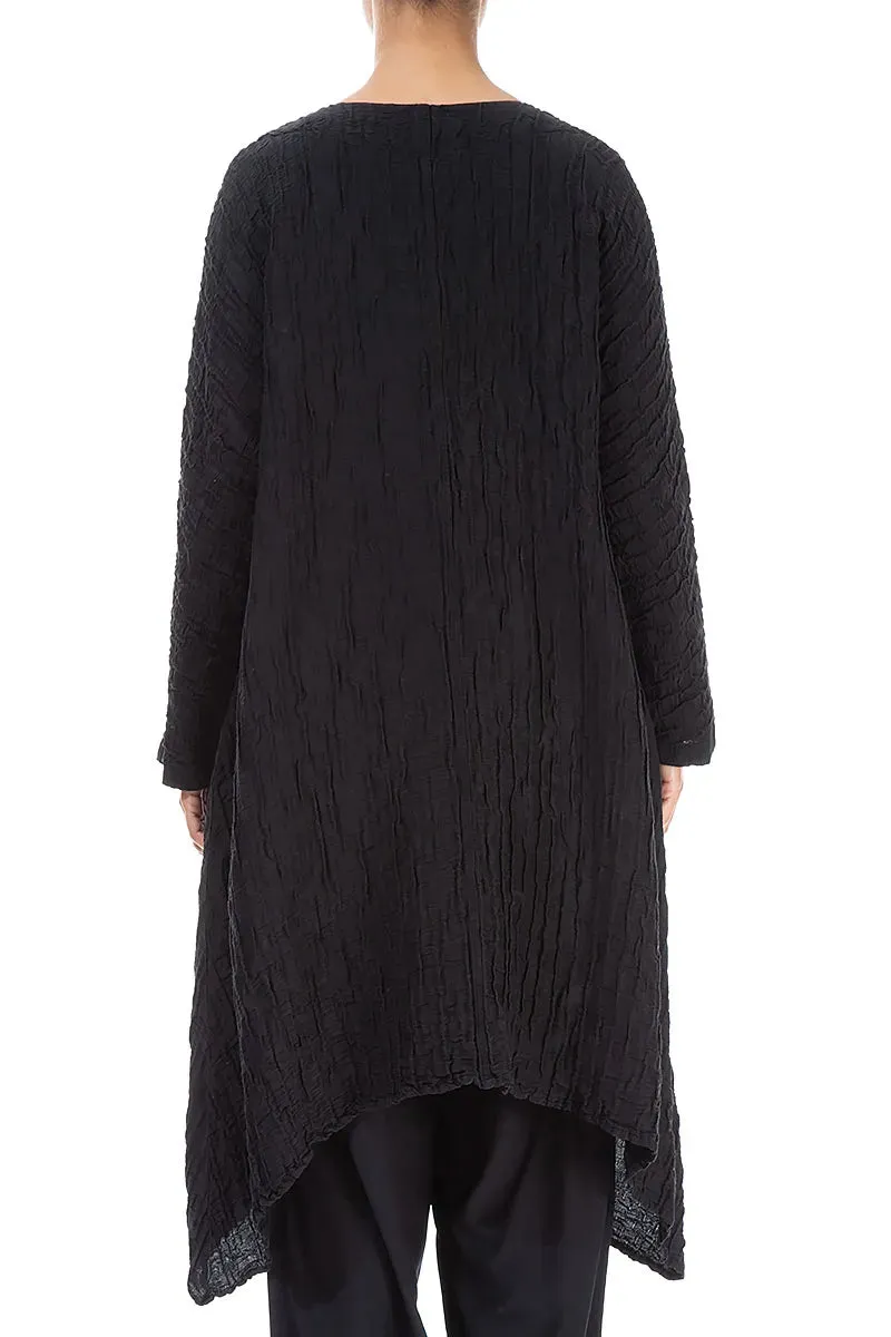 Snow Ready Outfit Dropped Edge Crinkled Black Silk Jacket