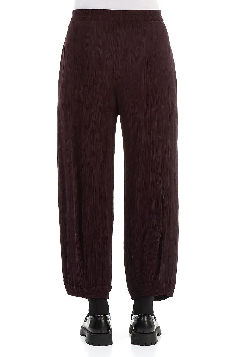 Wide Crinkled Dark Aubergine Silk Viscose Trousers Perfect Layer Relax Fit Design