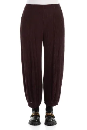Perfect Stretch Minimal Waist Wide Crinkled Dark Aubergine Silk Viscose Trousers