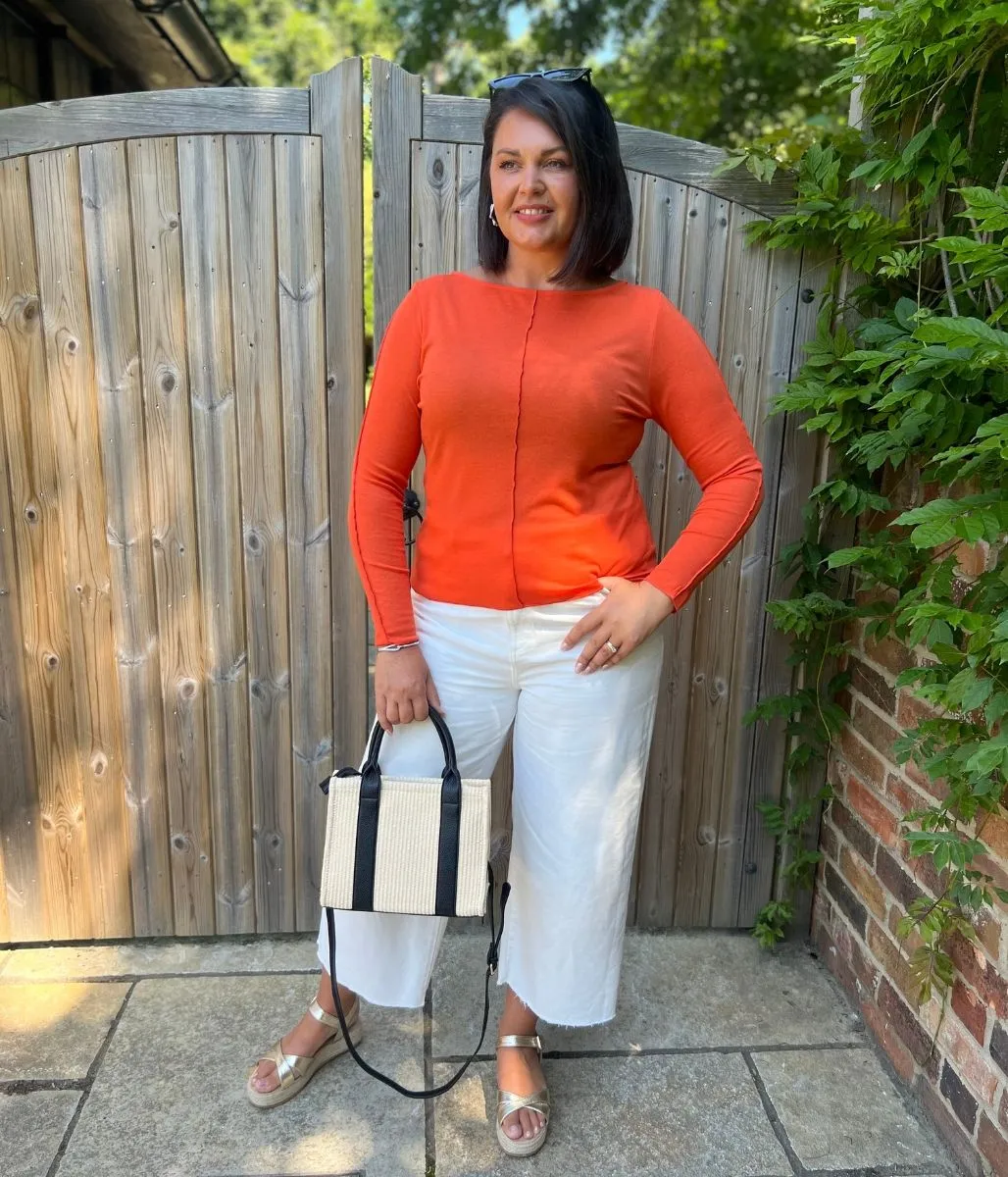 Orange Lyocell Blend Ribbed Top Planet Glow Fashionable Skirt