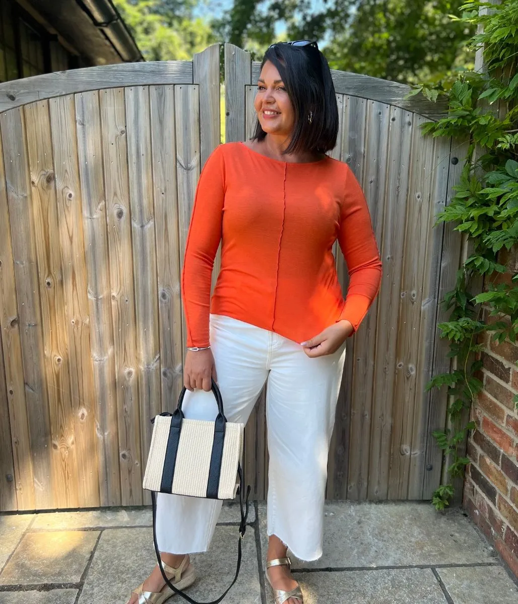 Orange Lyocell Blend Ribbed Top warm glow