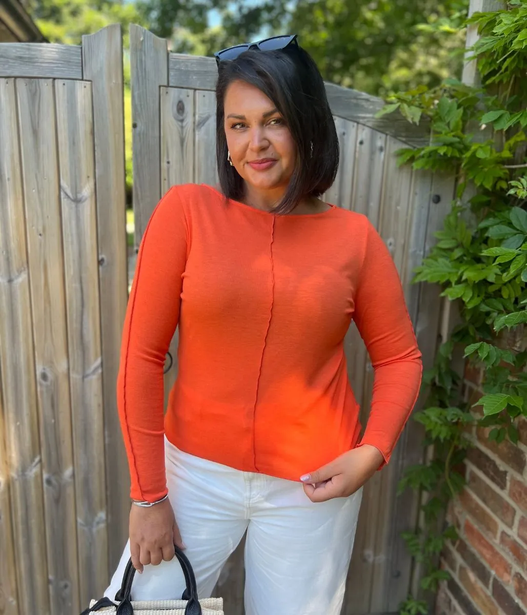 Orange Lyocell Blend Ribbed Top Ultraviolet Protection elastic waistband