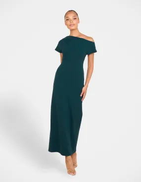 Glossy-Finish Xanthe Draped Neck Midi Dress