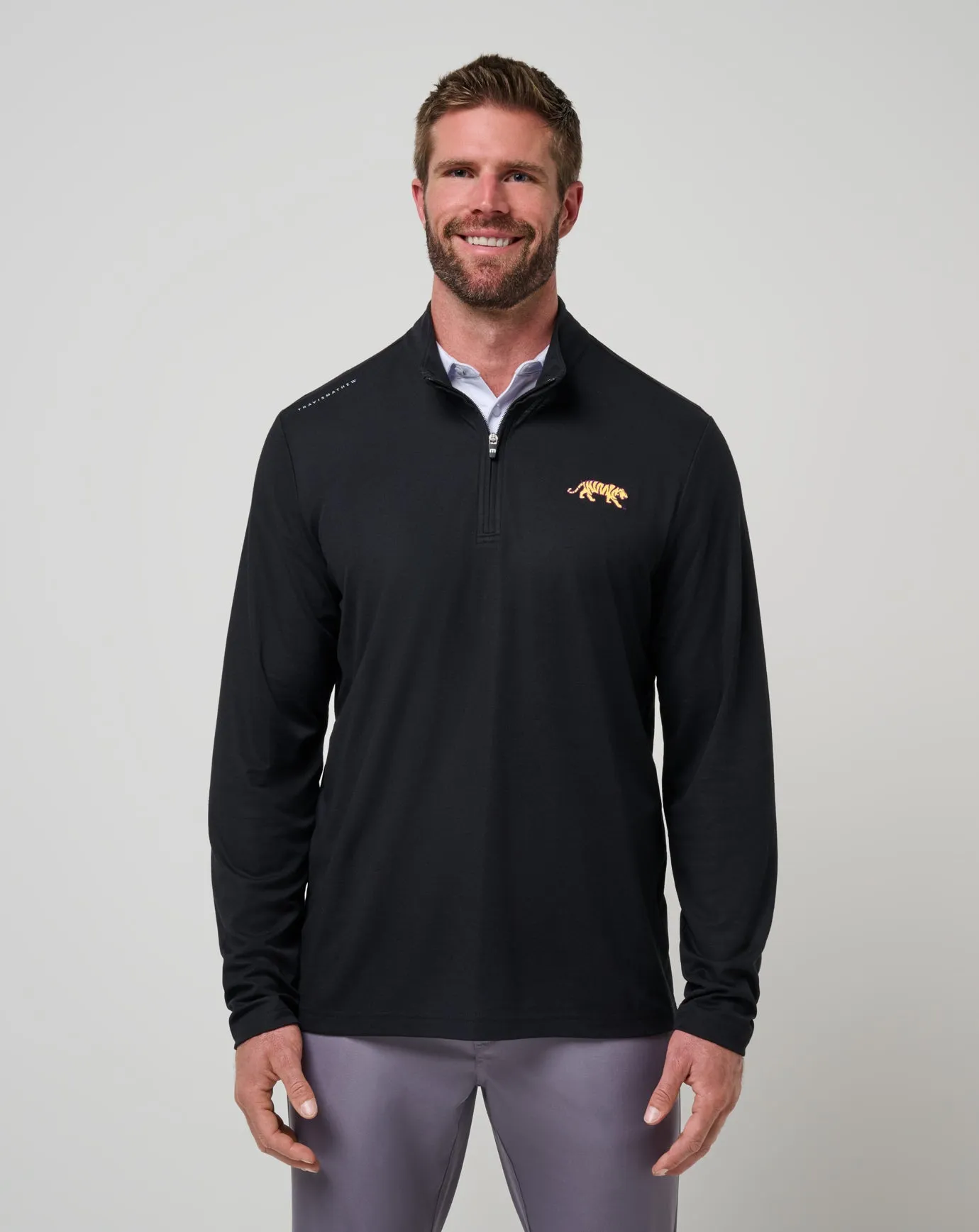 LSU Time To Tailgate Quarter Zip Adjustable Hemline High Density Knit