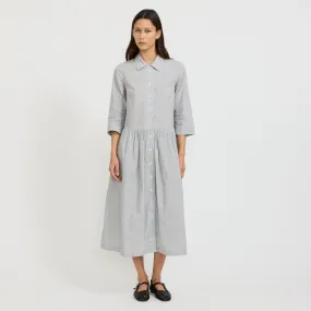 Fine Stripe Cotton Shirt Dress Ecru/Slate Unisex Option