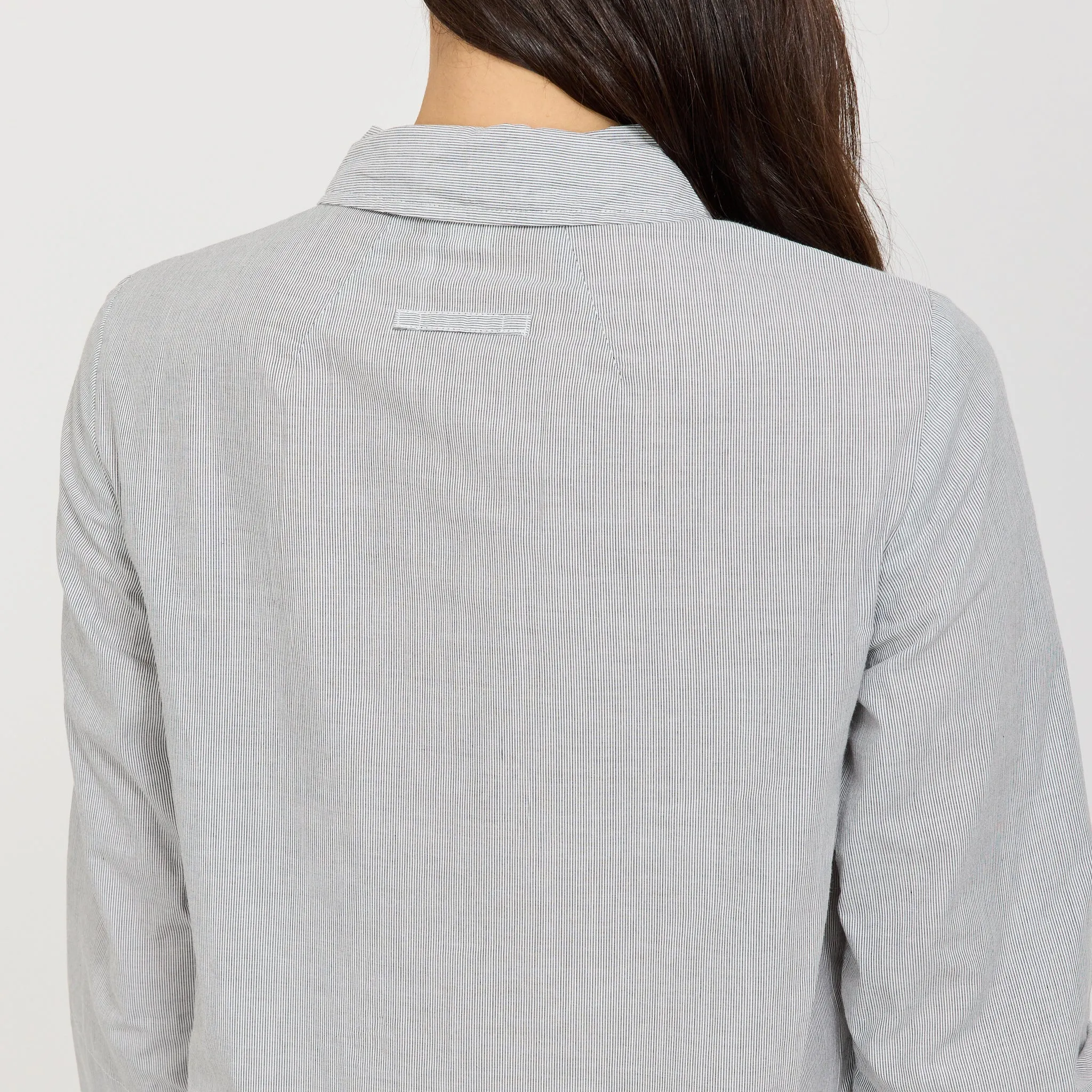 Fine Stripe Cotton Shirt Dress Ecru/Slate Business casual Cozy Vibe