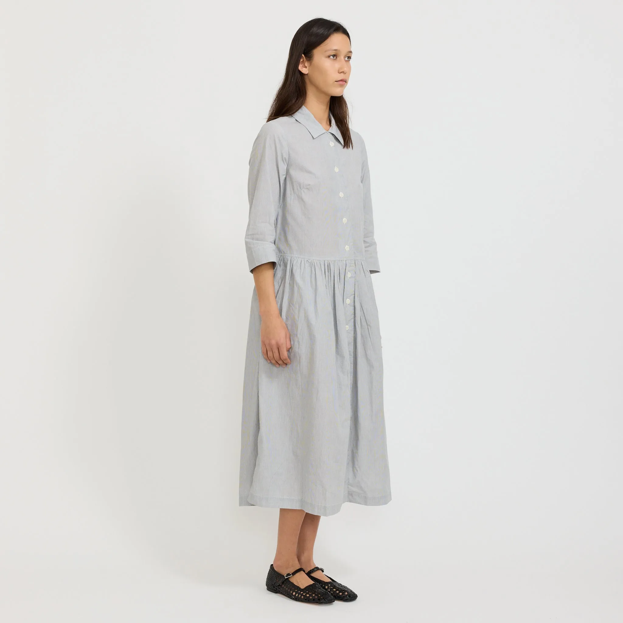Fine Stripe Cotton Shirt Dress Ecru/Slate Art Event