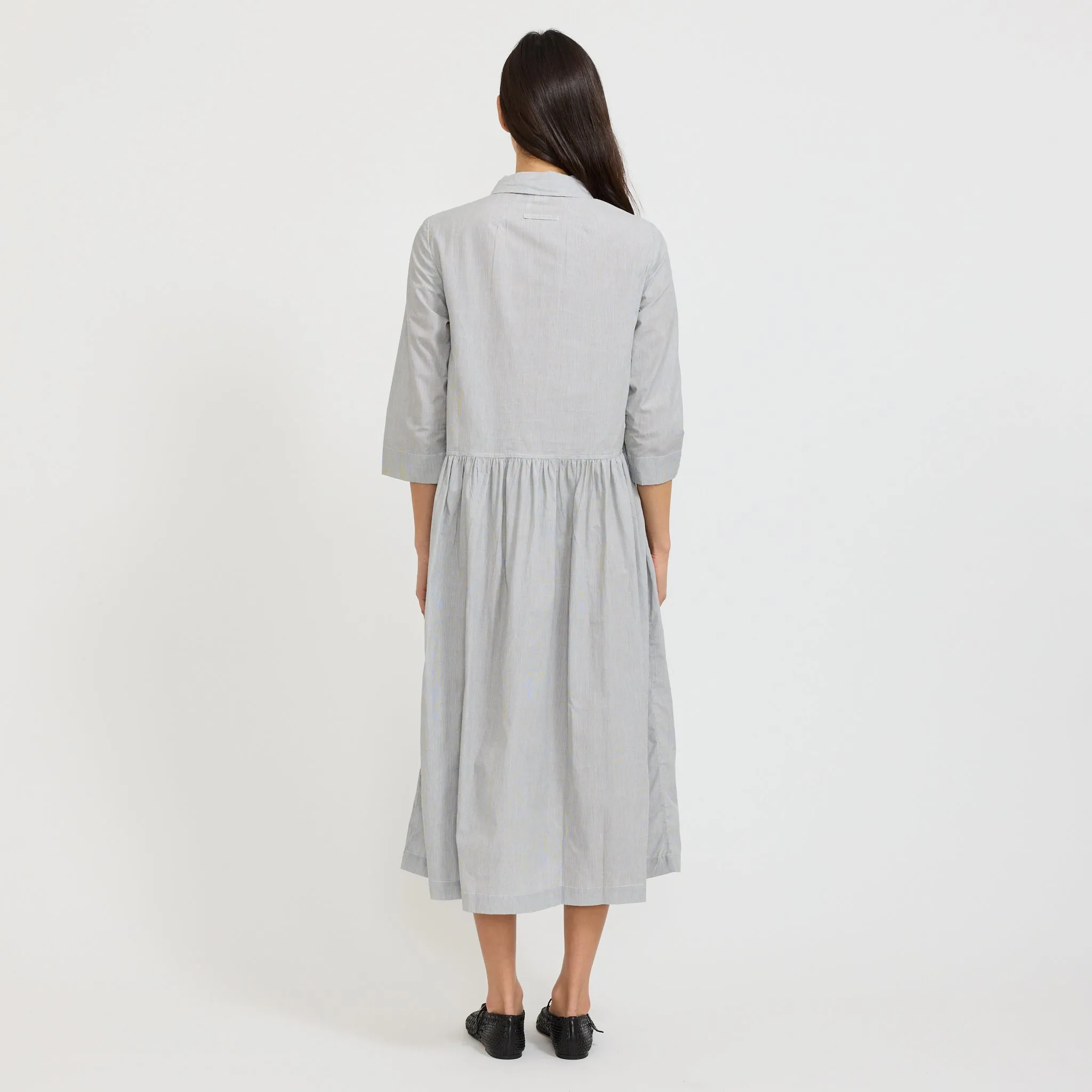 Resort Vibes Fine Stripe Cotton Shirt Dress Ecru/Slate