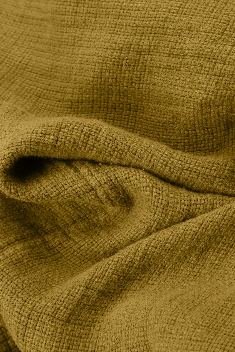 Street Ready Timeless Comfort Fit Loose Golden Olive Textured Linen Trousers