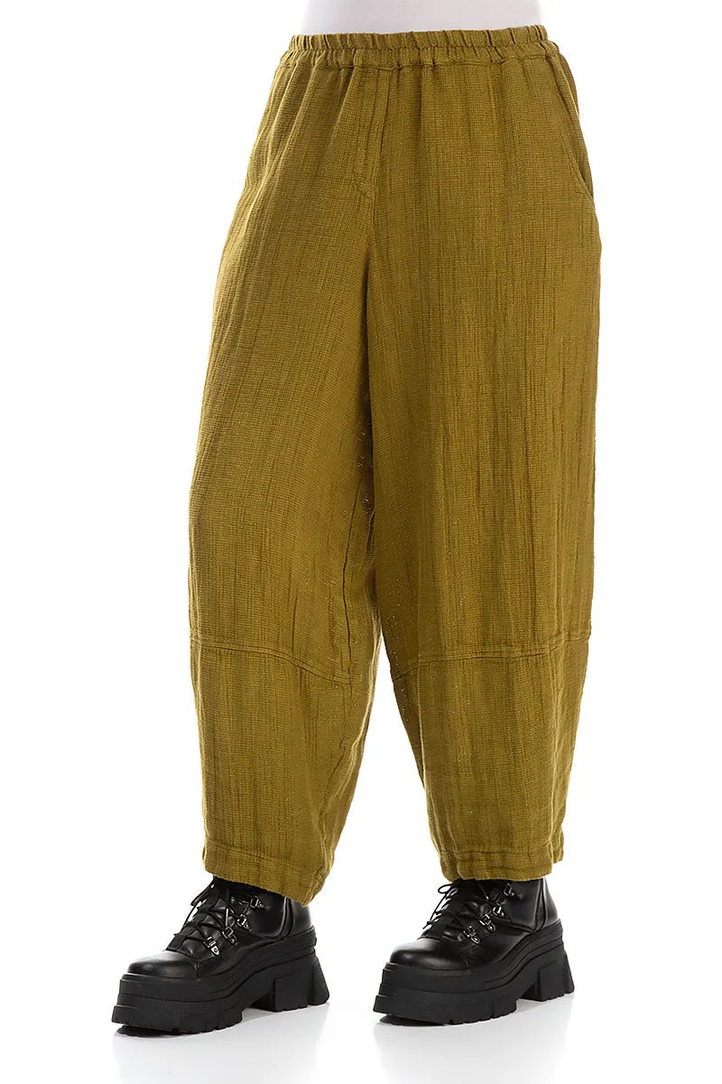 Loose Golden Olive Textured Linen Trousers Urban Edge