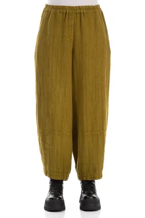 Relaxed fit wear Outfit Staple Loose Golden Olive Textured Linen Trousers