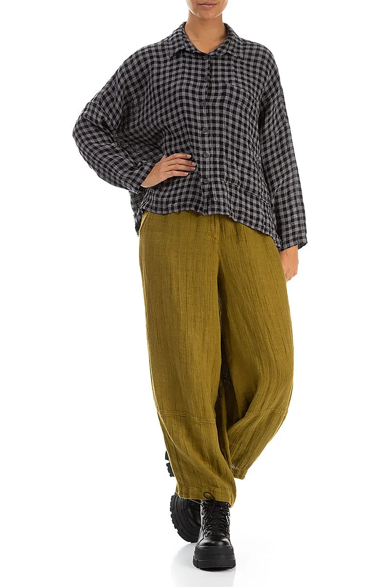 UVProtectionCoating Flattering Shape Loose Golden Olive Textured Linen Trousers