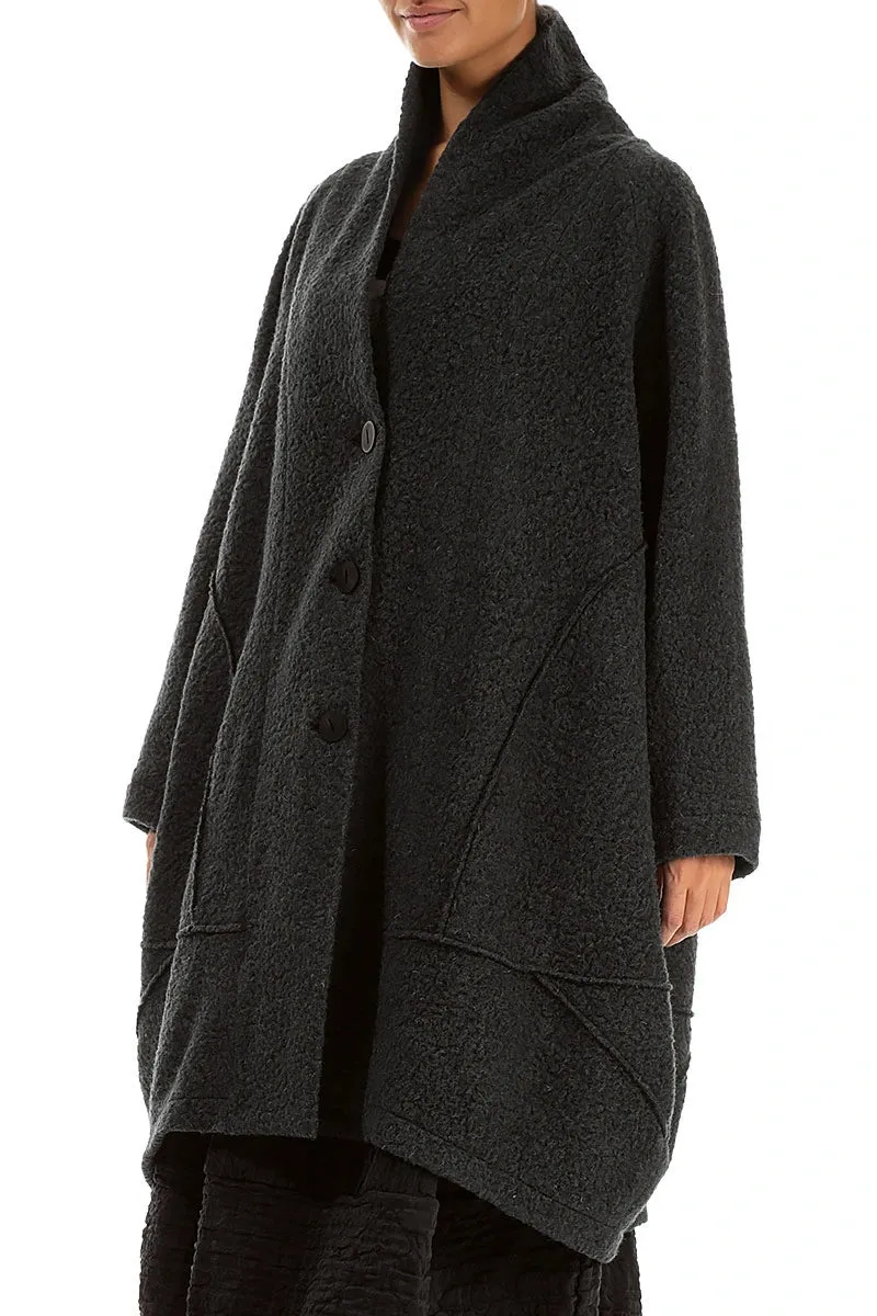 Balloon Warm Charcoal Plush Wool Cotton Coat Rubberized Trims DualLayer Weave