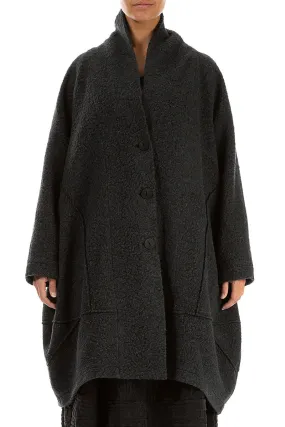 Balloon Warm Charcoal Plush Wool Cotton Coat Quilted Stitching Pocket Placement