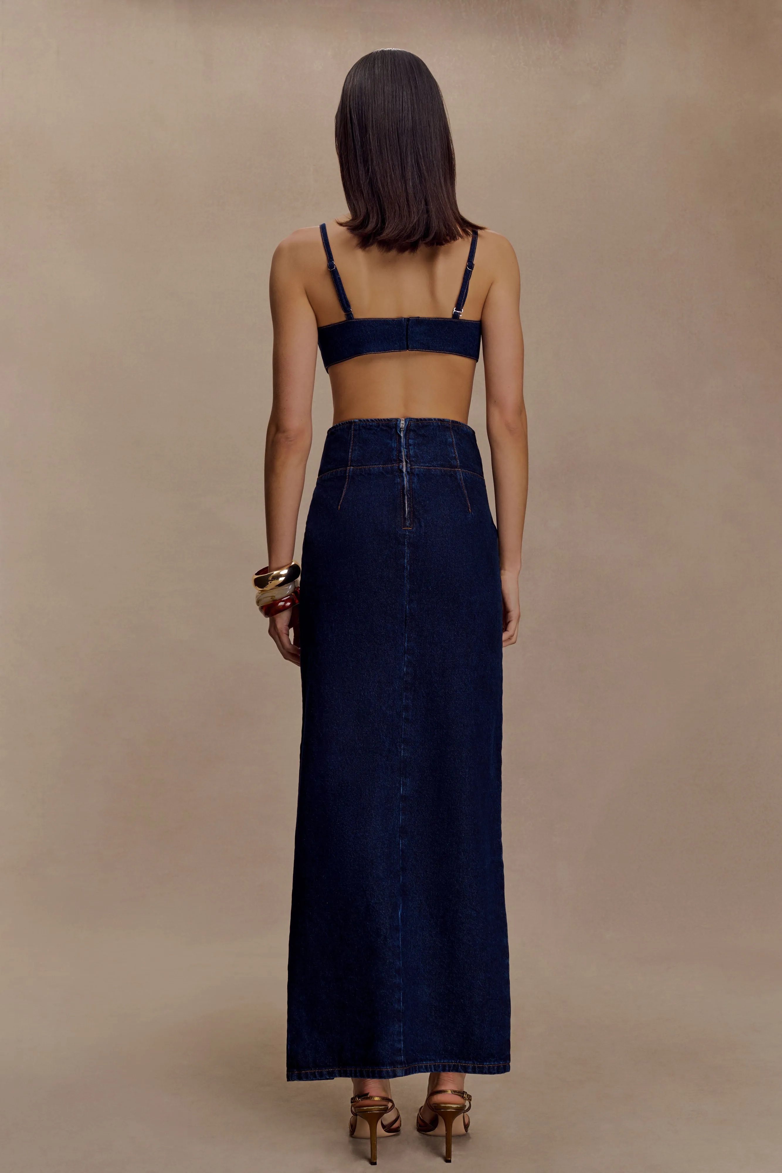 Maylena High Rise Denim Maxi Skirt - Indigo Blue Soft Touch LowProfileStitching