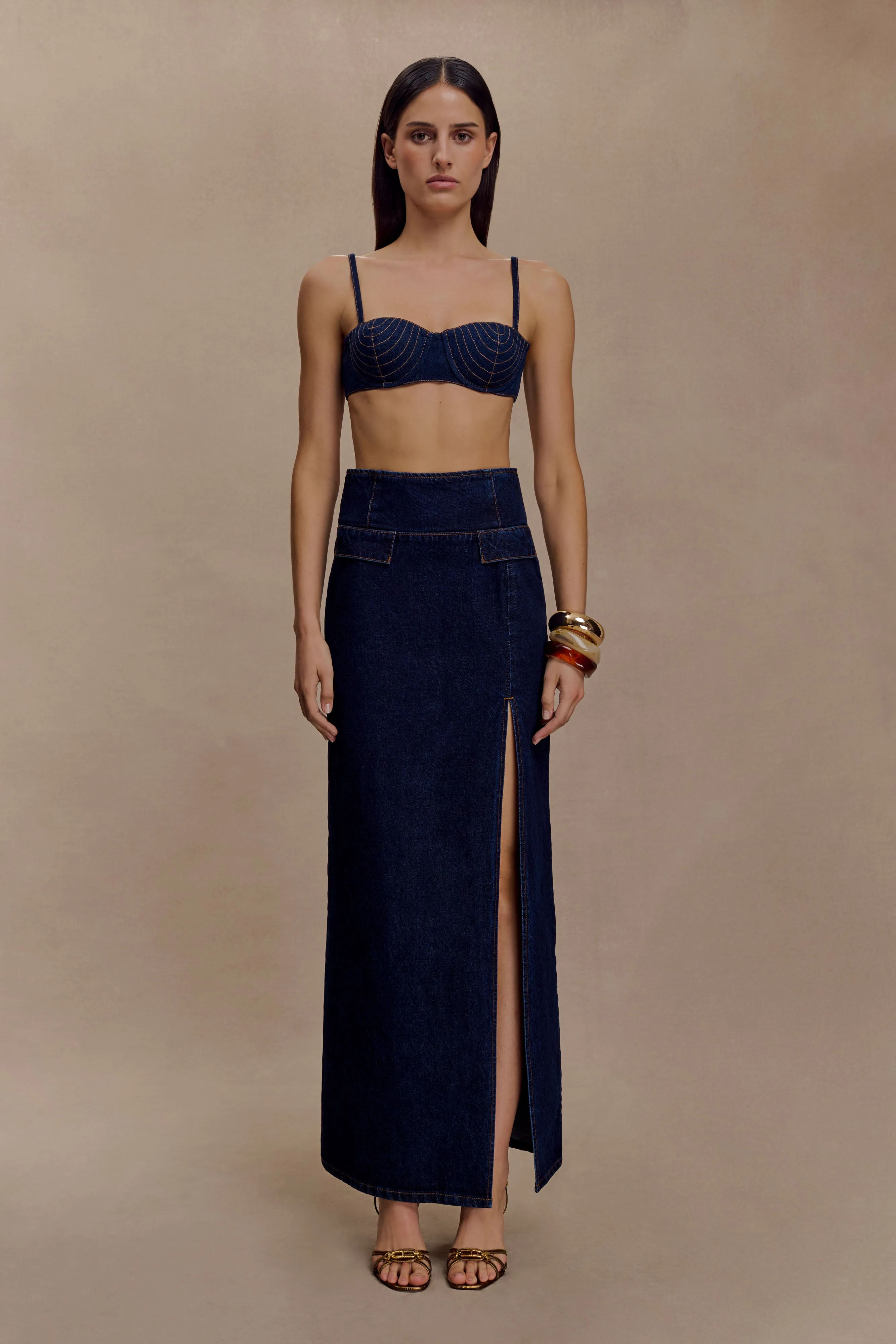 Maylena High Rise Denim Maxi Skirt - Indigo Blue Flexible Layer