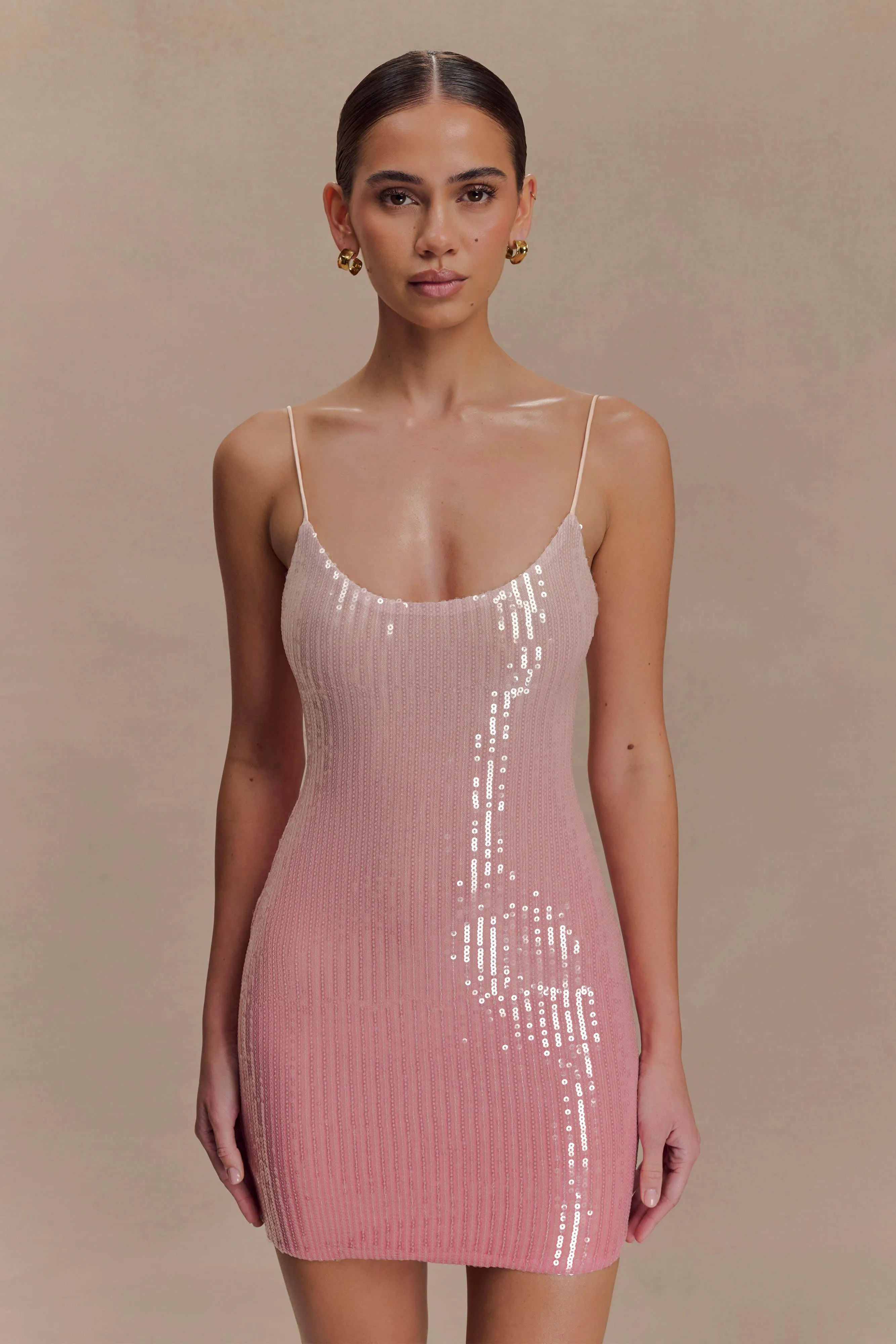 Mora Sequin Mini Dress - Ombre Pink Flattering Fit Wear Relax Line