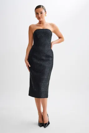 Trendy midi dress Monet Tweed Strapless Midi Dress - Black