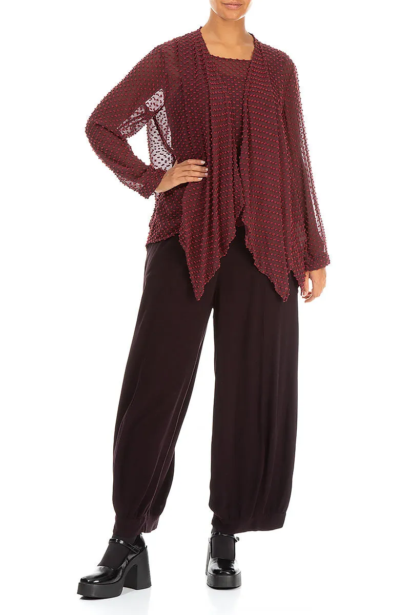 Ventilated Panels QuickDryFinish Dotty Burgundy Silk Jacket - Blouse