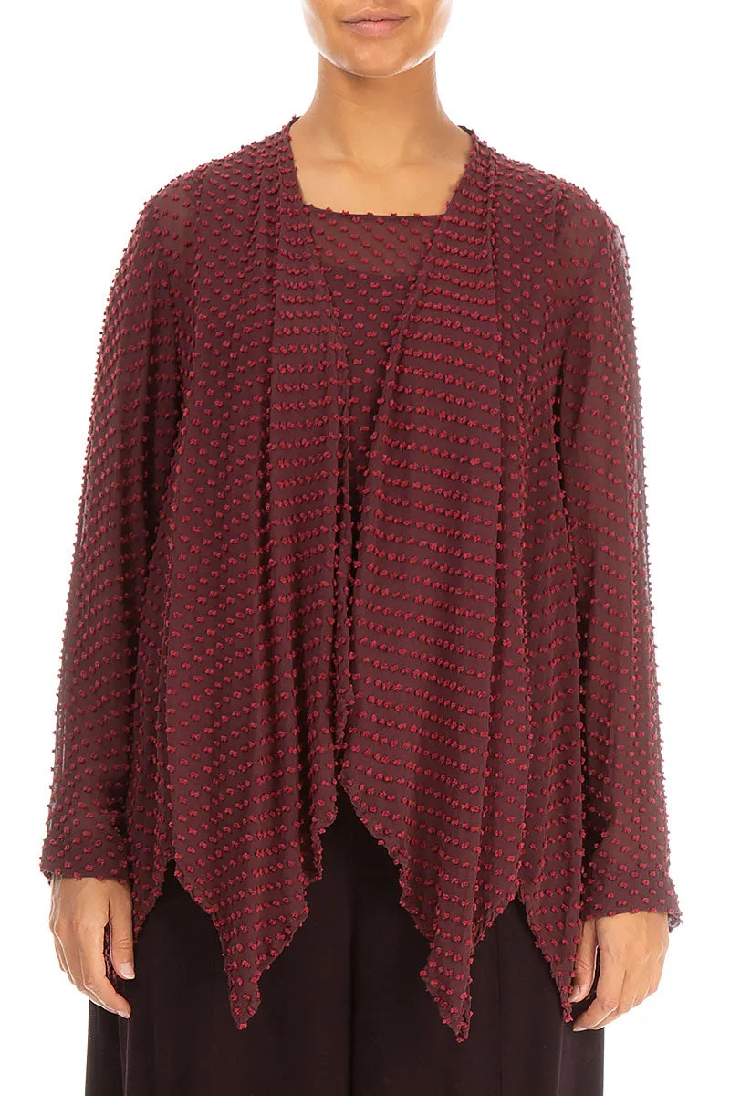 Dotty Burgundy Silk Jacket - Blouse MultiPocket Configuration Sunday Walk Style