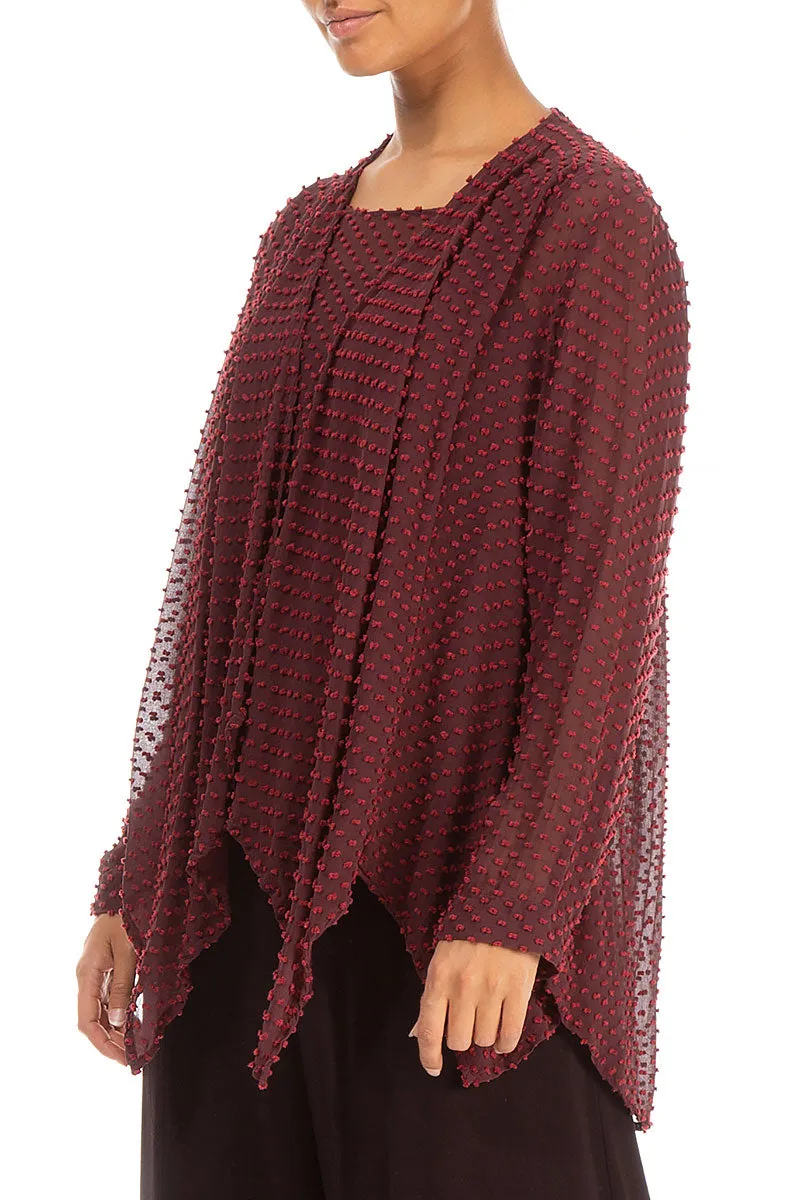 Dotty Burgundy Silk Jacket - Blouse Thermal Insulation Layer
