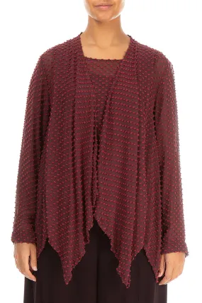 Dotty Burgundy Silk Jacket - Blouse Modular Attachment System Seamless Knit Cuffs