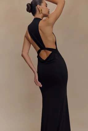 Elke Slinky V Neck Maxi Dress - Black Modern Fit