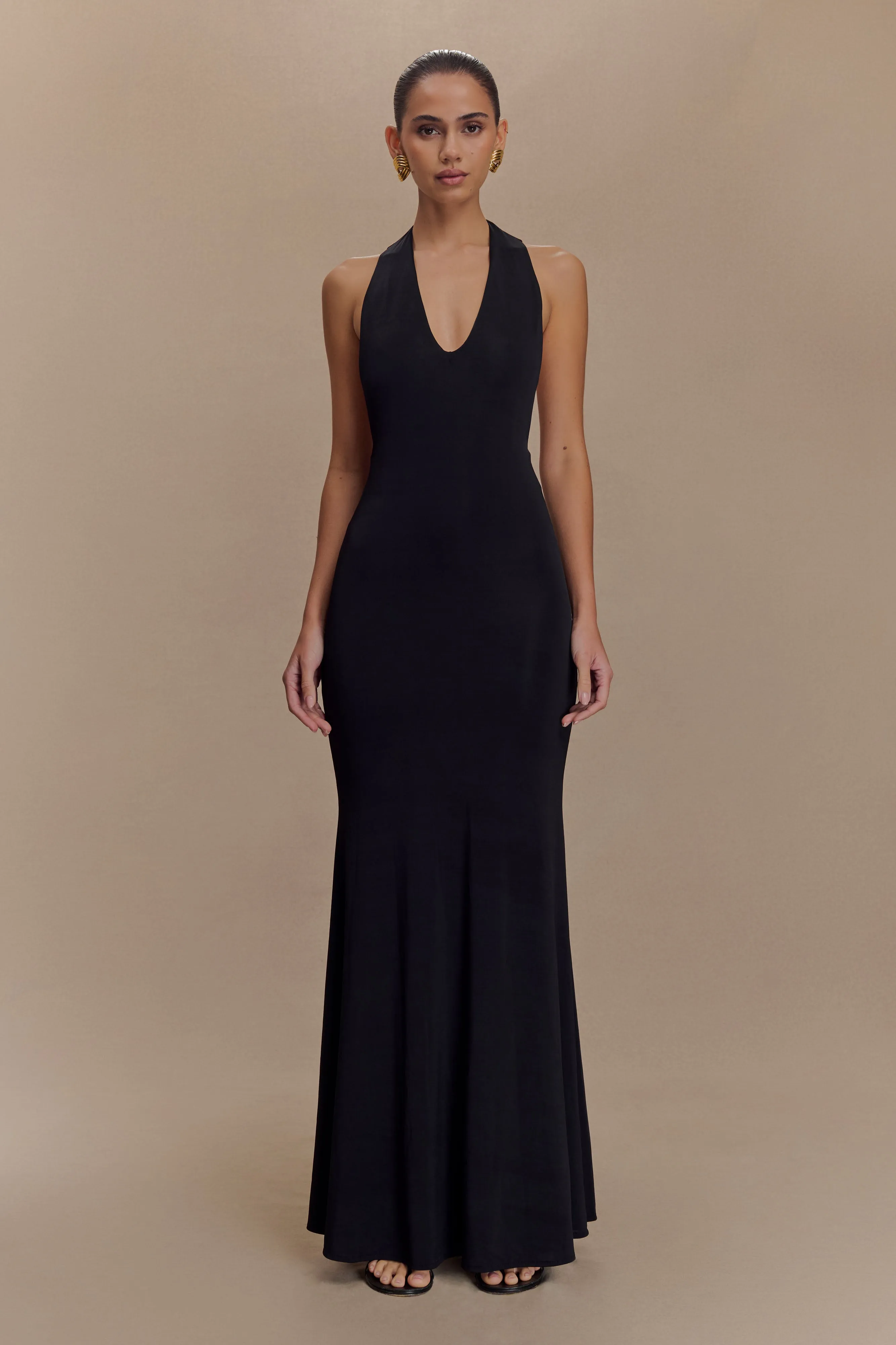 Elke Slinky V Neck Maxi Dress - Black Smart Edge Minimal Touch