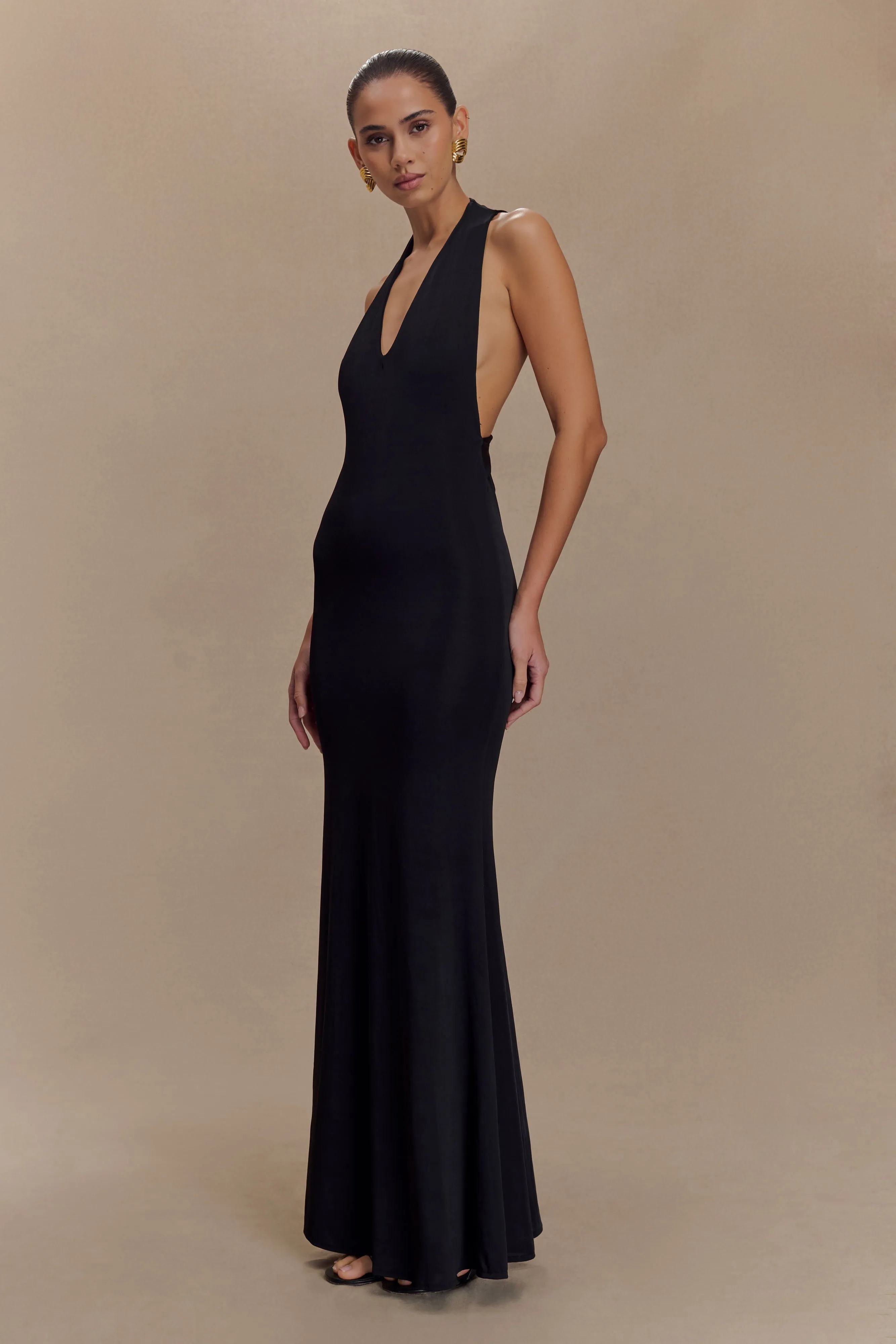 Elke Slinky V Neck Maxi Dress - Black Art Inspired