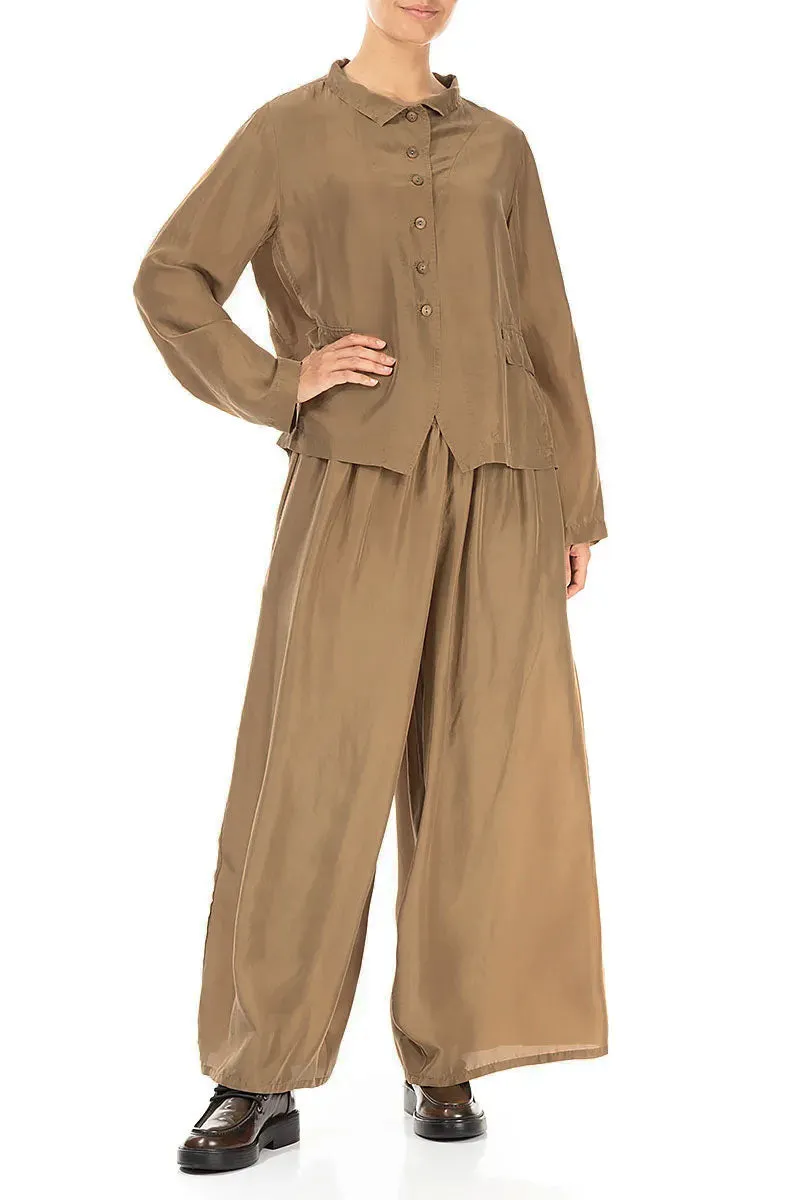 Buttoned Aged Copper Pure Silk Jacket Minimalist Aesthetic Quick Access Pockets