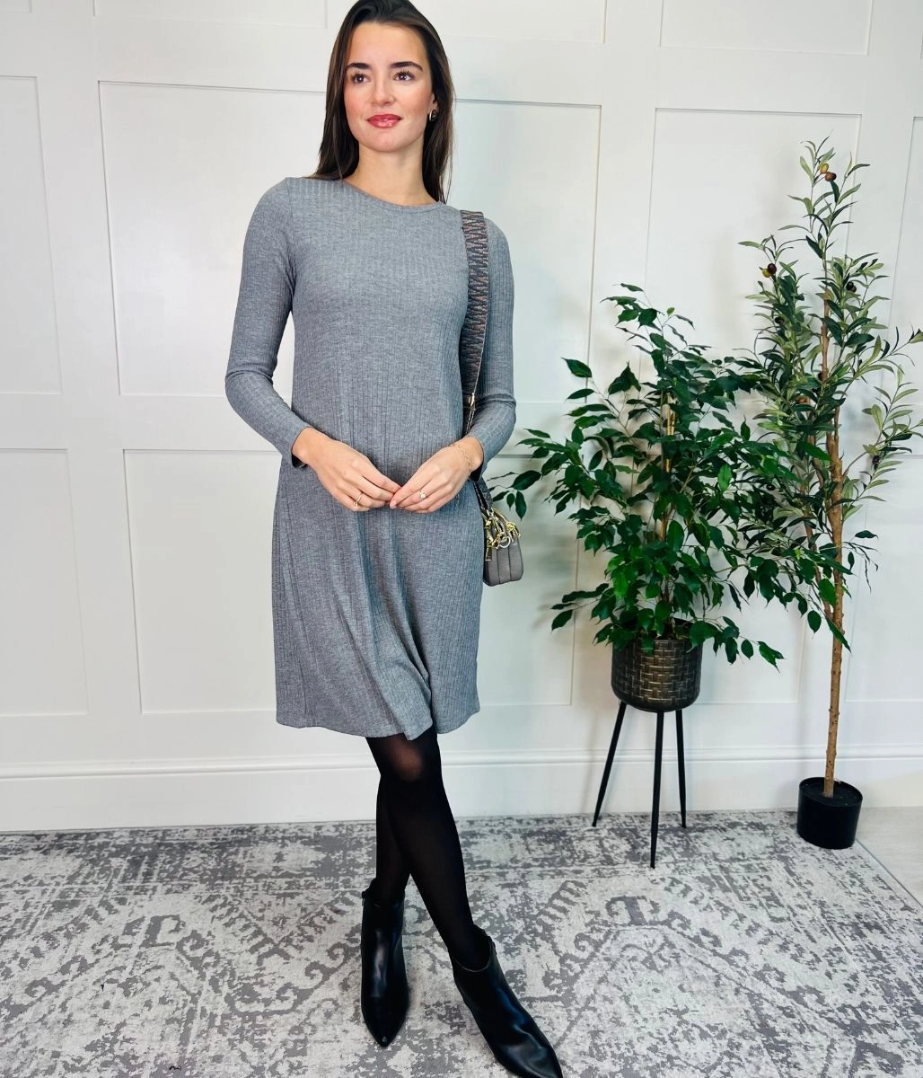 Love Glow Simple Elegance Grey Ribbed Jersey Dress