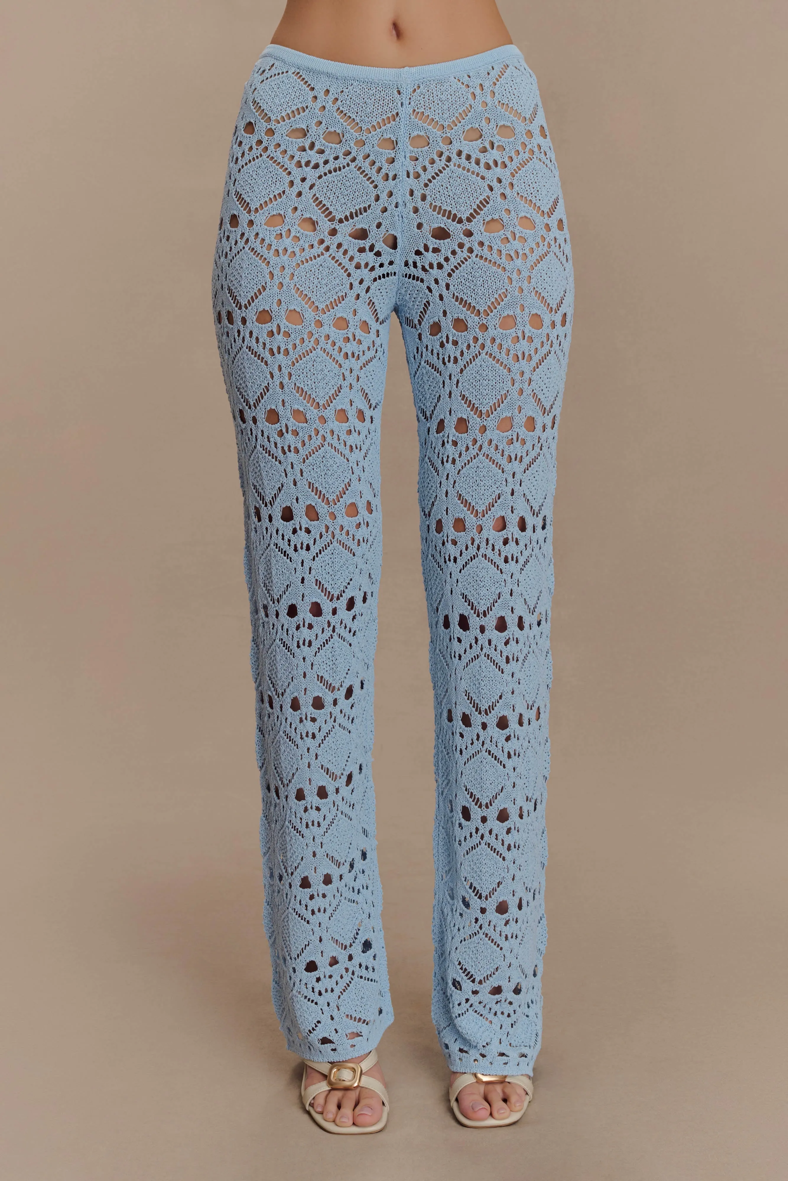 Trena Crochet Knit Pants - Sky Blue Lightweight Layer Casual Fit Design