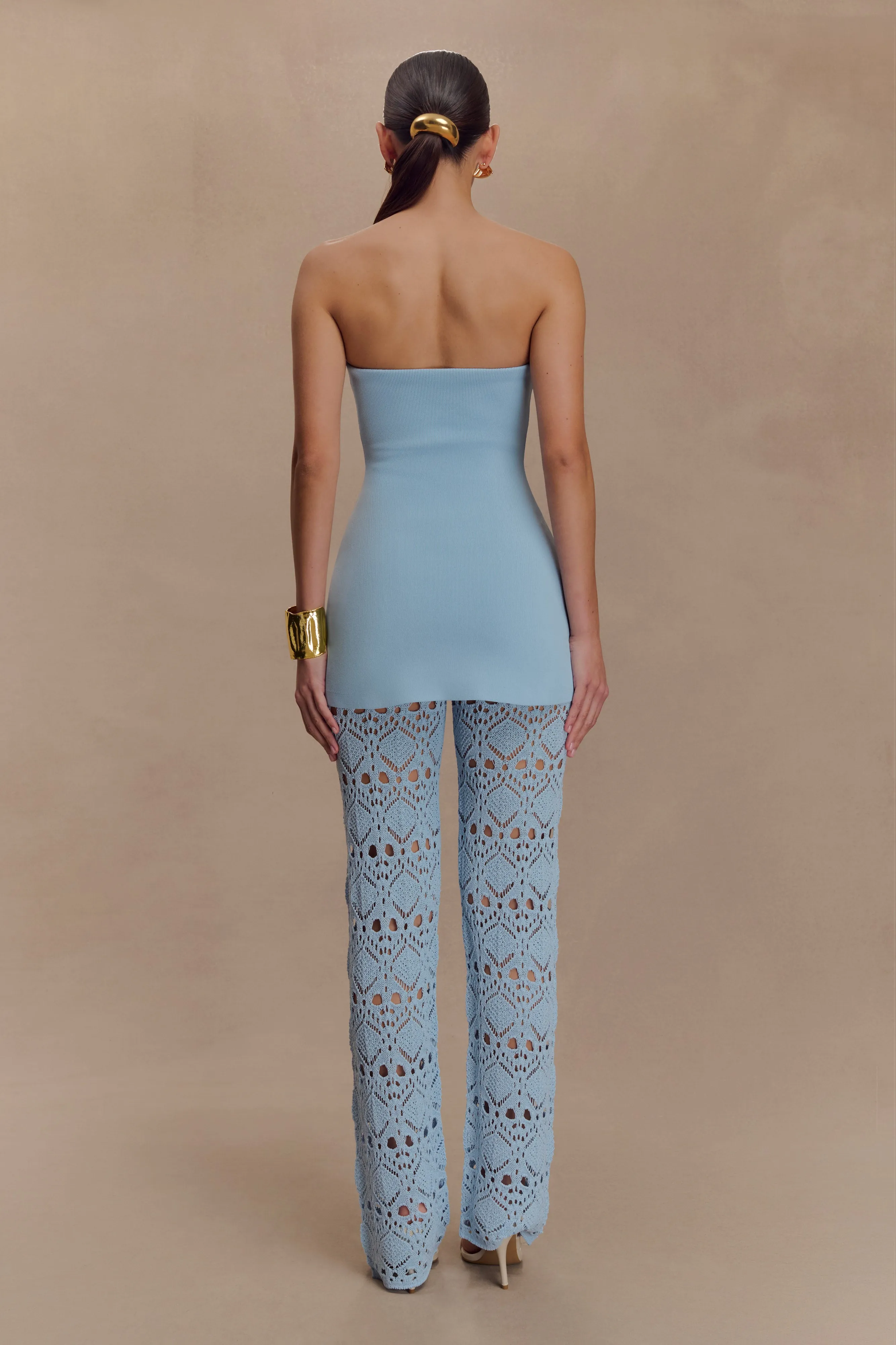 Tight Waist Trena Crochet Knit Pants - Sky Blue