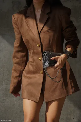 Sally Faux Suede Cinched Blazer - Milk Chocolate Multi Pocket Utility Stripe Look